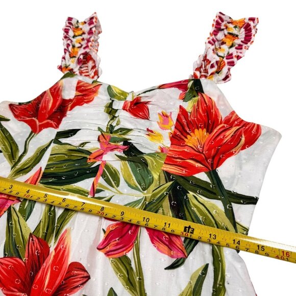 FARM RIO Cashew Floral Tiered Midi Dress Sz.M White Ruffle Garden Tropical - Picture 8 of 15